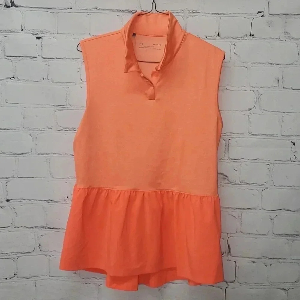 Under Armour Peplum Sleeveless Golf Pro Shirt Orange Womens Size M